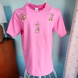 EUC Pink Tshirt With Hand Painted Cats - Women's Size Small